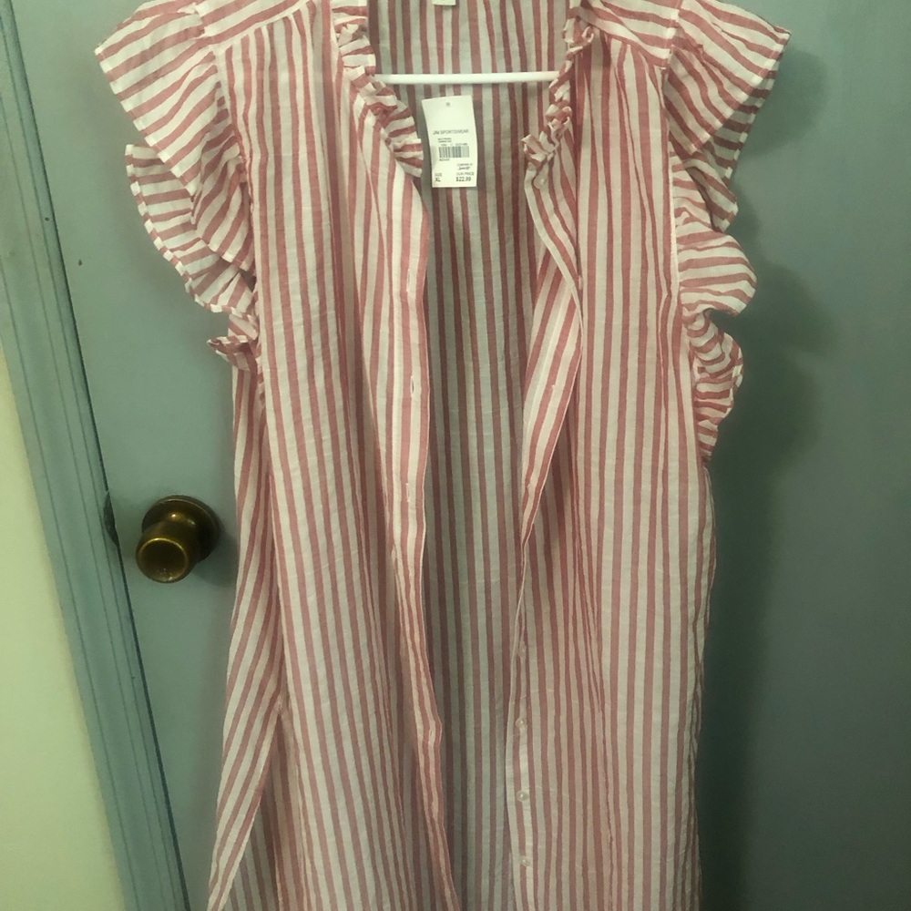 Cato Striped Ruffle Sleeve Dress in Red and White